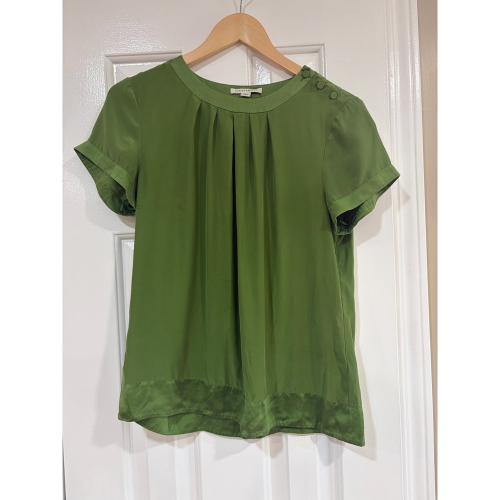 Banana Republic Green Short Sleeve Pleated Shoulder Button Blouse Size M